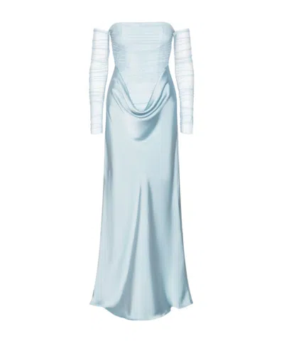 Rotate Birger Christensen Ruched Maxi Dress Light Blue