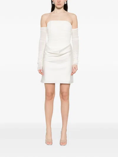 Rotate Birger Christensen Ruched Mesh Mini Dress In White