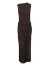 Rotate Birger Christensen Ruched Midi Dress In Brown
