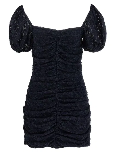 Rotate Birger Christensen Ruched Mini Lace Dress In Black
