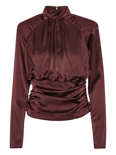 Rotate Birger Christensen Ruched Mock-neck Top In Red