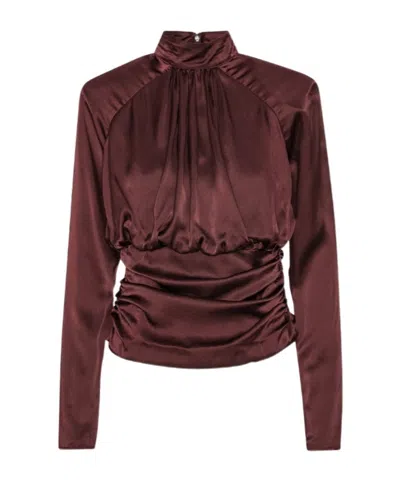 Rotate Birger Christensen Ruched Mock-neck Top In Red