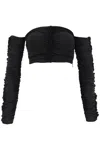 Rotate Birger Christensen Rotate Ruched Off Shoulder Cropped Top In Black (black)
