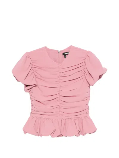 Rotate Birger Christensen Ruched Puff-sleeve Blouse In Pink