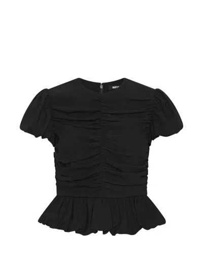 Rotate Birger Christensen Ruched Puff-sleeve Top Black