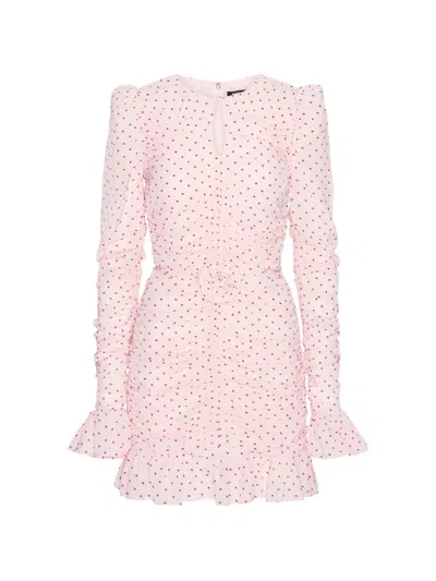 Rotate Birger Christensen Ruched Ruffled Dress In Pink