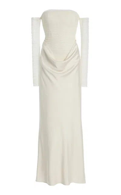 Rotate Birger Christensen Ruched Tulle And Satin Maxi Dress