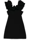 Rotate Birger Christensen Rotate Fitted Black Dress With Ruffled Sleeves And Off-shoulder Design In 黑色