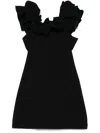 Rotate Birger Christensen Rotate Fitted Black Dress With Ruffled Sleeves And Off-shoulder Design In Black