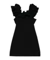 Rotate Birger Christensen Rotate Fitted Black Dress With Ruffled Sleeves And Off-shoulder Design In Black