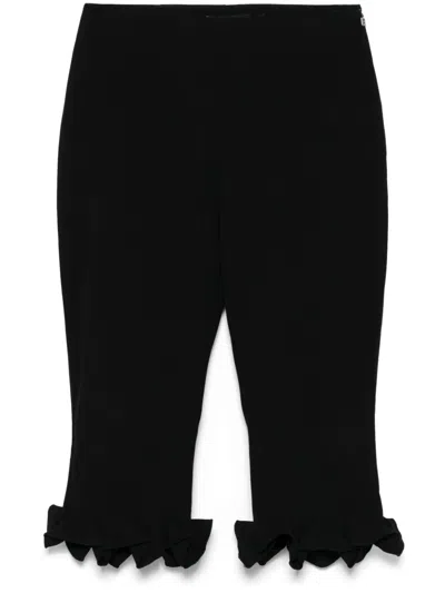 Rotate Birger Christensen Ruffle-hem Capris In Black