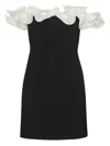 Rotate Birger Christensen Rotate Mini Dress With Ruffles In Black And White Polyester In Multi