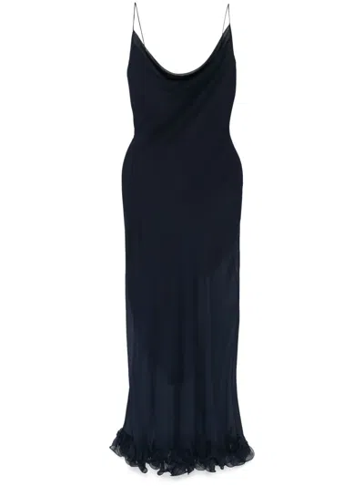 Rotate Birger Christensen Ruffle-trim Chiffon Maxi Dress In Blue
