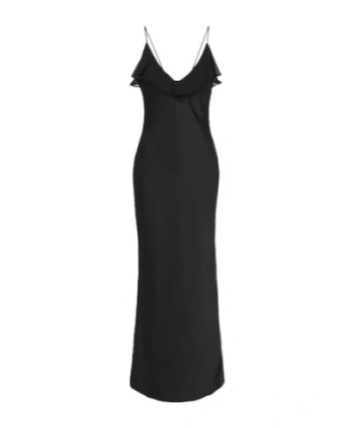 Rotate Birger Christensen Ruffled Camisole Satin Maxi Dress In Black