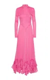 Rotate Birger Christensen Ruffled Chiffon Gown In Pink