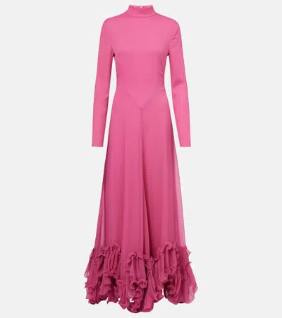Rotate Birger Christensen Ruffled Chiffon Maxi Dress In Pink