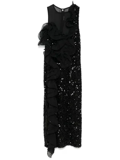 Rotate Birger Christensen Ruffled-detailing Sequinned Midi Dress In Black