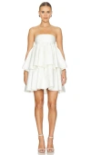 Rotate Birger Christensen Strapless Ruffled Tiered Duchesse-satin Mini Dress In 鹭白