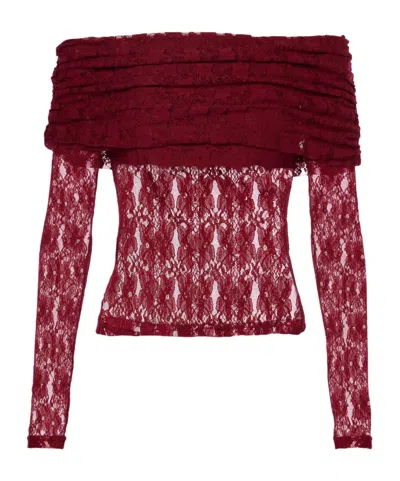 Rotate Birger Christensen Ruffled Floral Lace Blouse In Red