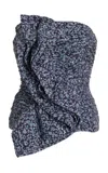 Rotate Birger Christensen Rotate Asymmetric Hem Ruched Strapless Top In Multi