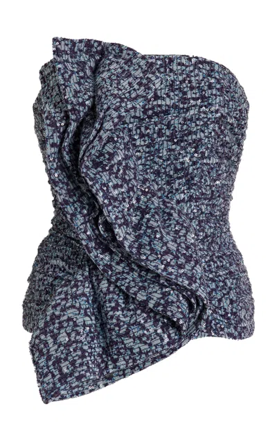 Rotate Birger Christensen Rotate Asymmetric Hem Ruched Strapless Top In Multi