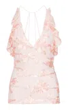 Rotate Birger Christensen Ruffled Mesh Tank Top In Light Pink
