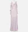 Rotate Birger Christensen Ruffled Satin Jacquard Gown In Purple