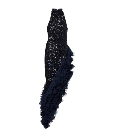 Rotate Birger Christensen Ruffled Sequined Dress In Black