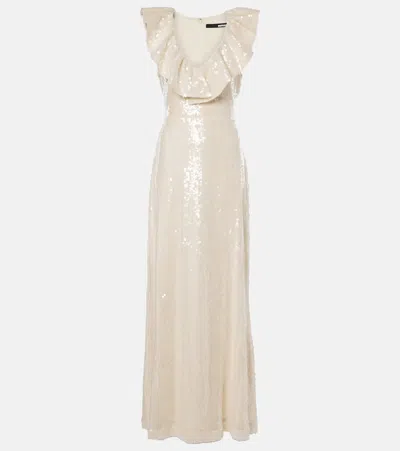 Rotate Birger Christensen Ruffled Sequined Maxi Dress In White