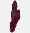 Rotate Birger Christensen Sequinned Ruffled Midi Dress In Burgundy