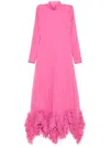 Rotate Birger Christensen Ruffles Chiffon Maxi Dress In Pink