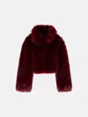 Rotate Birger Christensen 'salia' Burgundy Polyester Faux Fur Coat In Burgundy