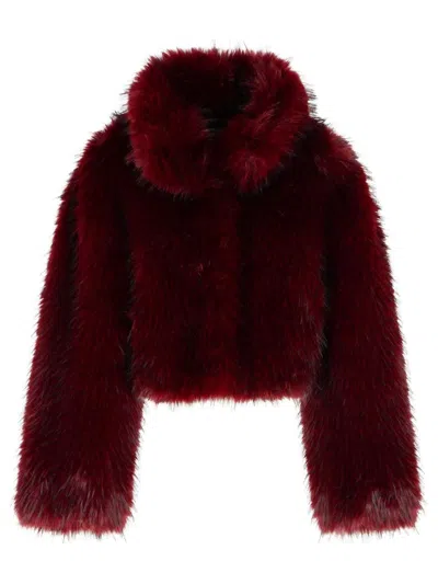 Rotate Birger Christensen Salia' Burgundy Polyester Faux Fur Coat In Multi