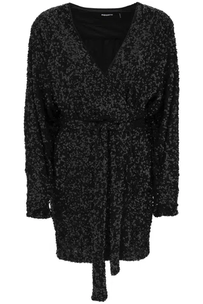 Rotate Birger Christensen Samantha Embellished Wrap Mini Dress In Black