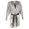 Rotate Birger Christensen Samantha Sequined Mini Wrap Dress In Silver Polyester In Silver