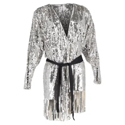 Rotate Birger Christensen Samantha Sequined Mini Wrap Dress In Silver Polyester