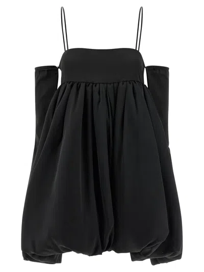 Rotate Birger Christensen Satin Balloon Silhouette Dress In Black