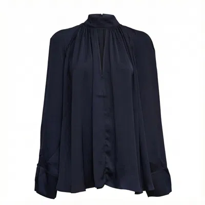 Rotate Birger Christensen Satin Bow Shirt With V-neckline In Blue