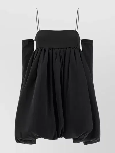 Rotate Birger Christensen Satin Bubble Dress Balloon Hem Spaghetti Straps In Black
