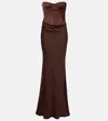 Rotate Birger Christensen Strapless Satin Corset Maxi Dress In Brown