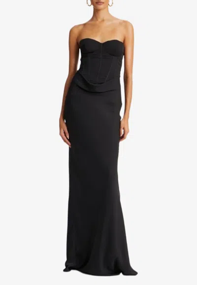Rotate Birger Christensen Satin Corset Gown In Black