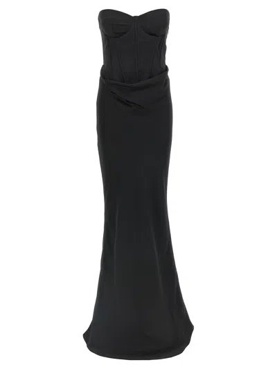 Rotate Birger Christensen Satin Corset Maxi Dress In Black