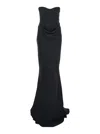 Rotate Birger Christensen Rotate Strapless Black Evening Dress With Fitted Bodice And Flowing Skirt In Blue