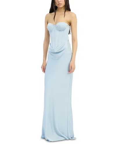 Rotate Birger Christensen Satin Corset Maxi Dress In Blue