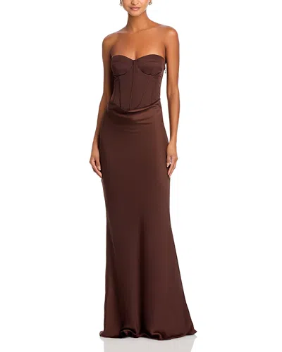 Rotate Birger Christensen Satin Corset Maxi Dress In Brown