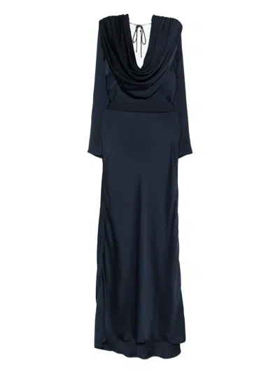 Rotate Birger Christensen Satin Cowl-neck Maxi Dress In Blue