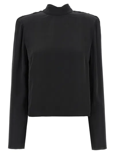 Rotate Birger Christensen Satin Draped Back Blouse In Black