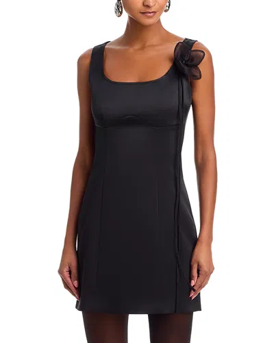 Rotate Birger Christensen Satin Floral Applique Dress In Black