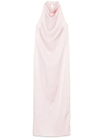 Rotate Birger Christensen Satin Halterneck Dress In 粉色
