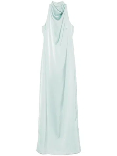 Rotate Birger Christensen Satin Halterneck Dress In Water Green.